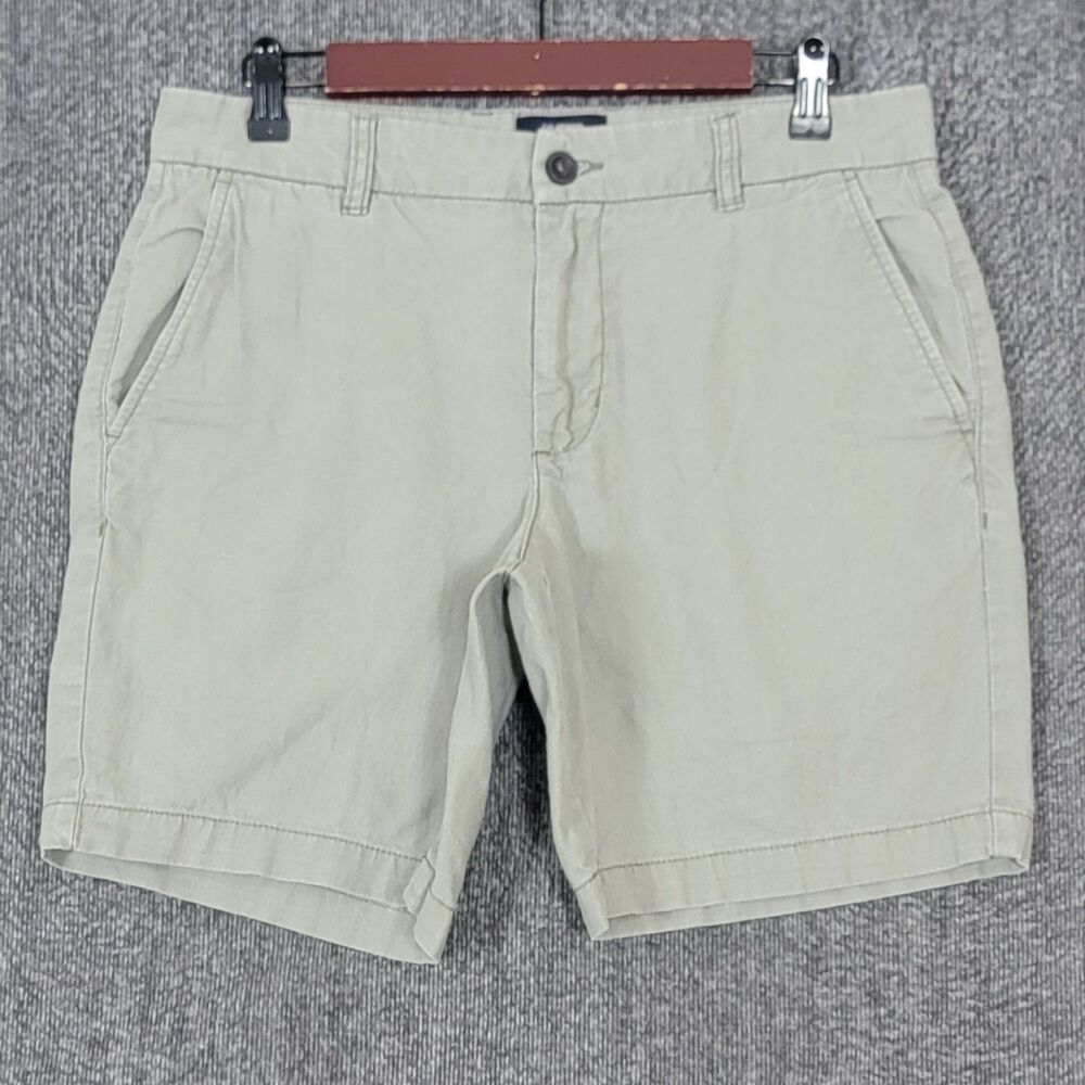 Ben Sherman Shorts Mens 32* Khaki Green Linen Cotton Blend Regular Fit Chino